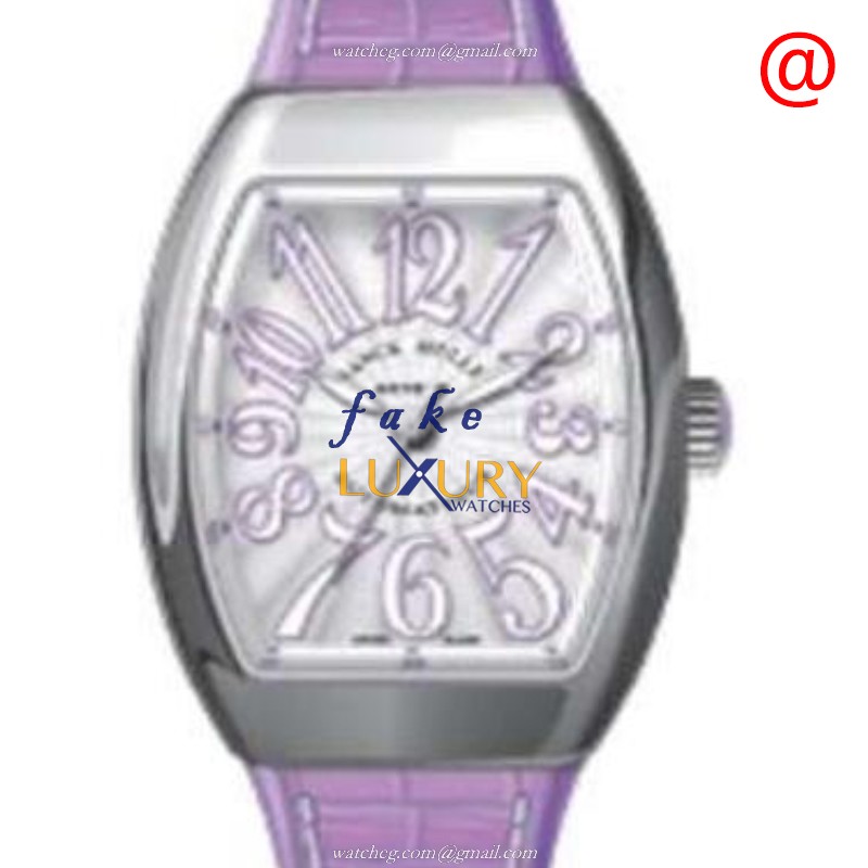 Franck Muller V 32 QZ BL C VLAC Quartz Stainless Steel Replica Watch, Silver Dial, Purple Leather - Luxury Replica Watch