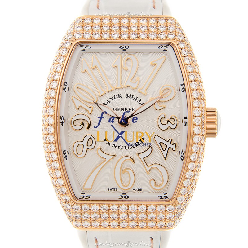 Franck Muller V 32 QZ D 5N.BC Vanguard Replica Watch 32mm 18kt Rose Gold Diamonds White Dial - Luxury Replica Watch