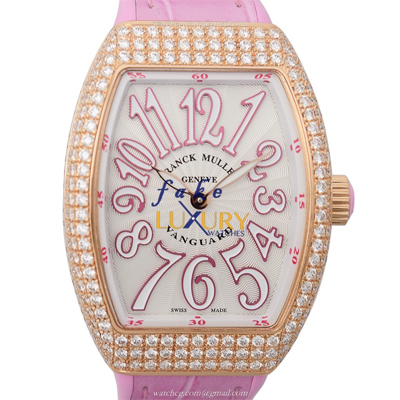 Franck Muller V 32 QZ D 5N.RS Vanguard Quartz Replica Watch 18kt Rose Gold White Dial Diamonds