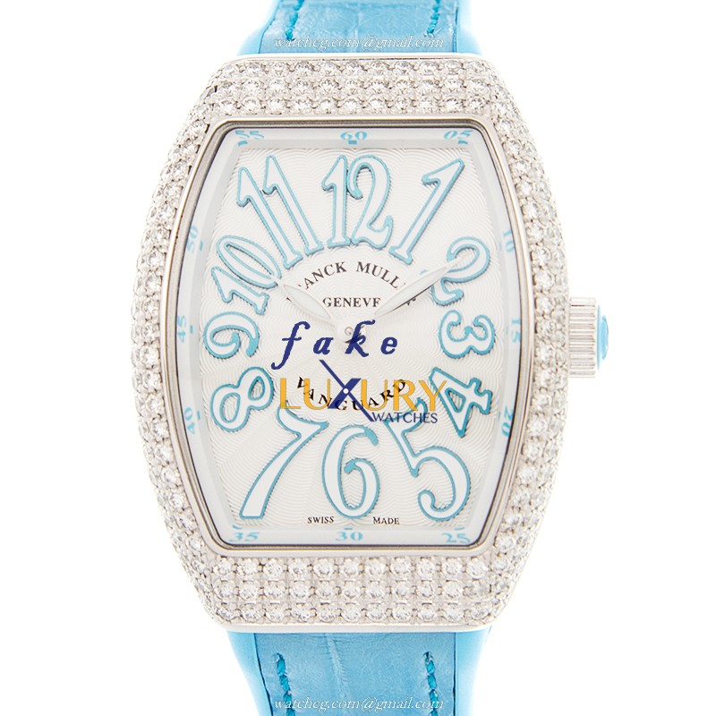 Franck Muller V 32 QZ D AC.BL VANGUARD Replica Watch, Quartz, Silver Dial, Blue Alligator Strap