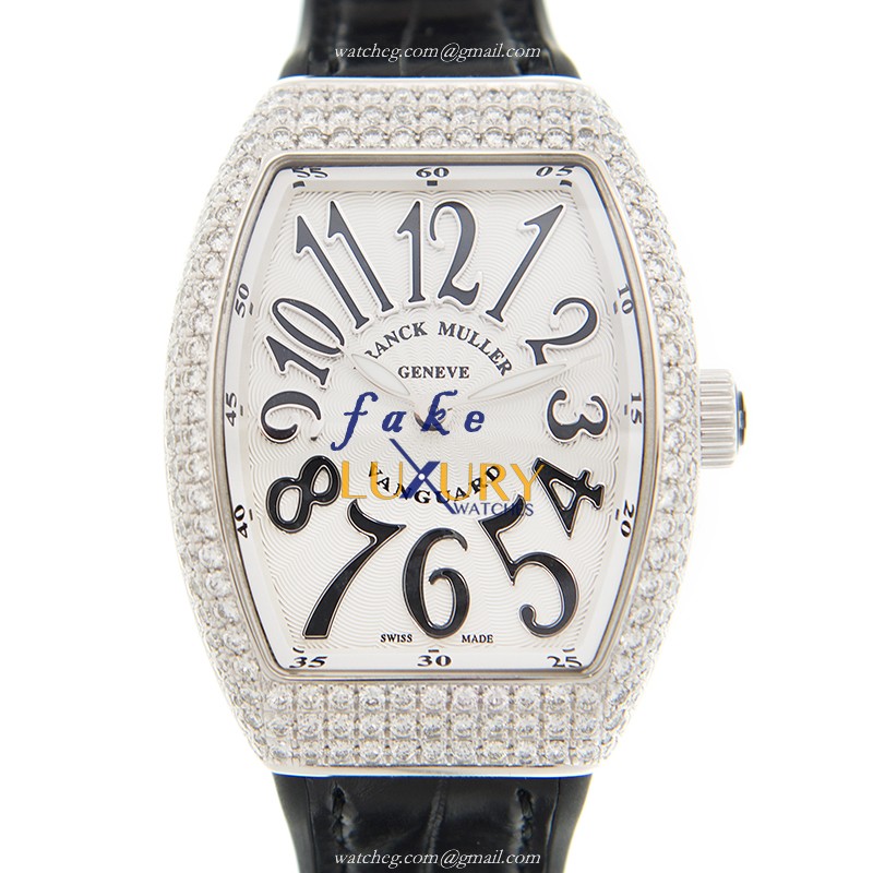 Franck Muller V 32 QZ D AC.NR Vanguard Replica Watch, White Dial, Steel & Diamonds Case, Quartz