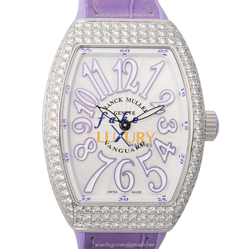 Franck Muller V 32 QZ D AC.VL VANGUARD Quartz Stainless Steel Diamonds Purple Leather Replica Watch - Luxury Replica Watch
