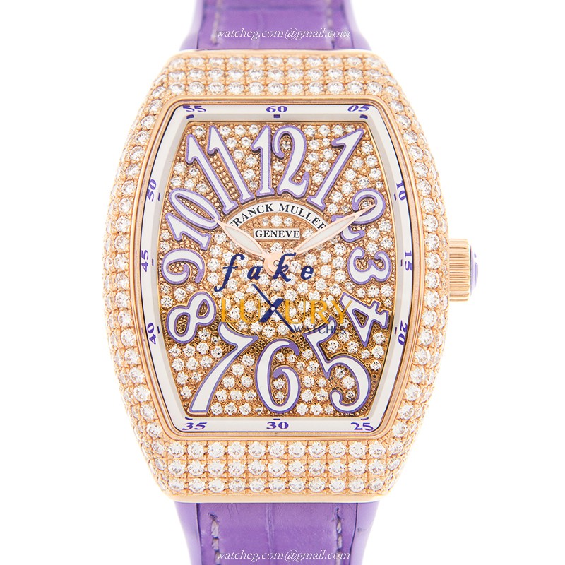 Franck Muller V 32 QZ D CD 5N.VL Quartz 18kt Rose Gold & Diamonds | VANGUARD | Replica Watch - Luxury Replica Watch