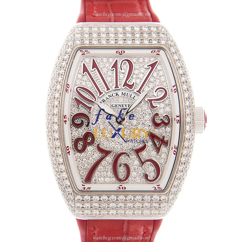 Franck Muller V32QZDCDAC.RG-RED Quartz 18kt White Gold Diamond Replica Watch - Luxury Replica Watch