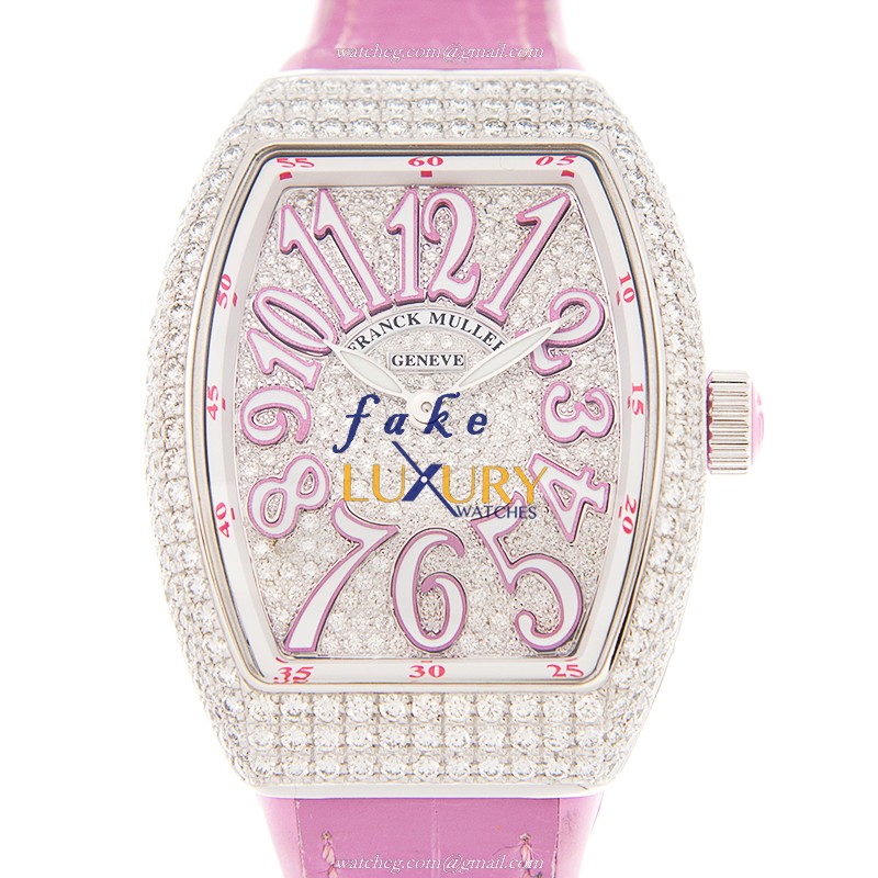 Franck Muller V 32 QZ D CD AC.RS Quartz Stainless Steel & Diamond Replica Watch - Silver Dial, Pink - Luxury Replica Watch