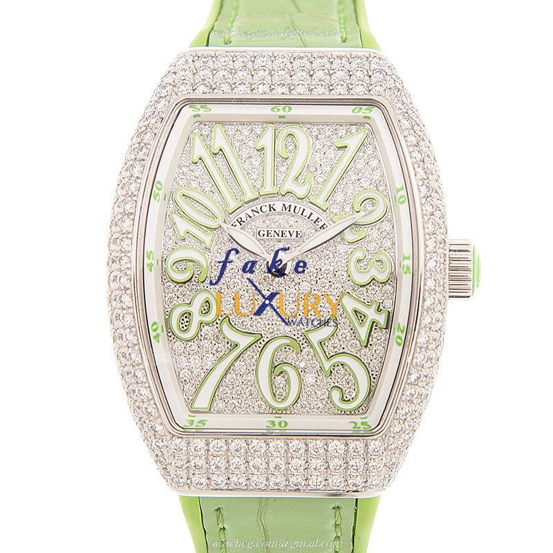Franck Muller V 32 QZ D CD AC.VE Vanguard Quartz Silver Dial Green Leather Replica Watch