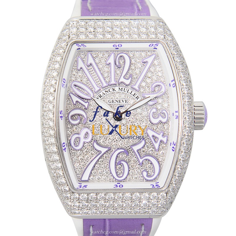 Franck Muller V 32 QZ D CD AC.VL Vanguard Quartz Silver Dial Purple Strap Replica Watch - Luxury Replica Watch