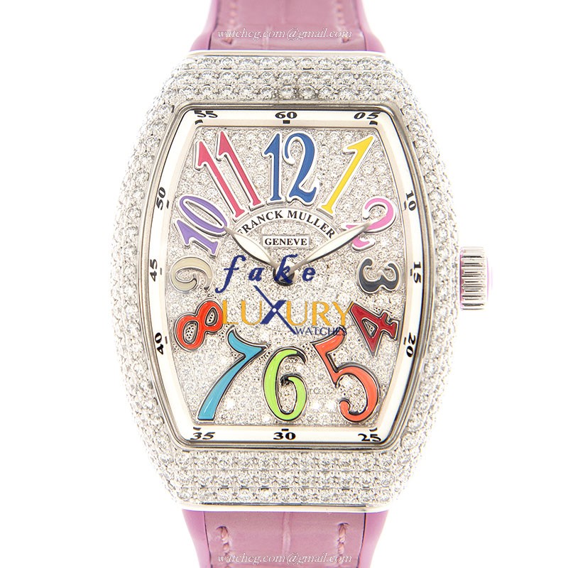 Franck Muller V 32 QZ D CD COL DRM AC.RS Vanguard Replica Watch, Quartz, Silver Dial, Pink Leather - Luxury Replica Watch