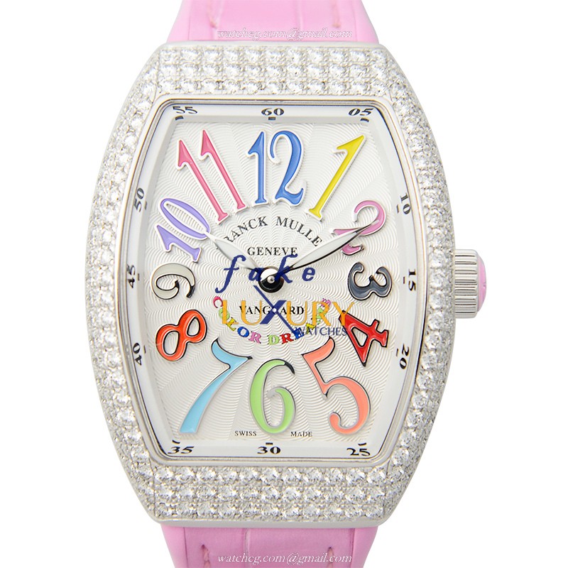 Franck Muller V 32 QZ D COL DRM AC.RS Vanguard Replica Watch Quartz Silver Dial Pink Leather Strap - Luxury Replica Watch