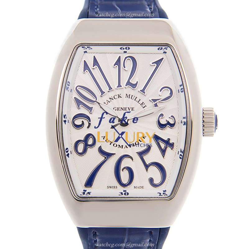 Franck Muller V 32 SC AT FO AC.BU VANGUARD Automatic Stainless Steel White Dial Blue Alligator