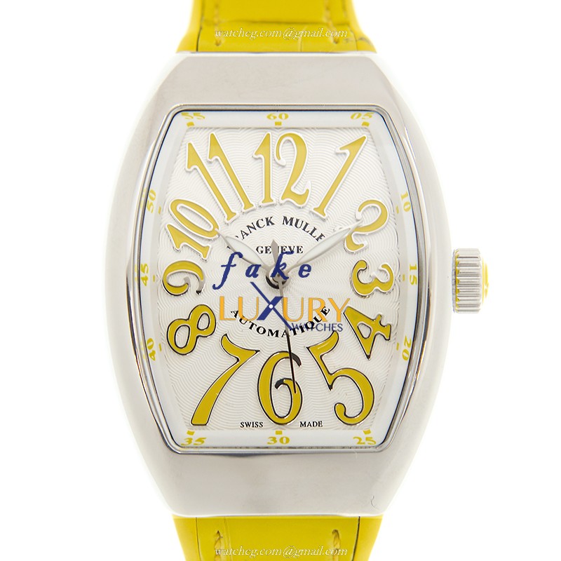 Franck Muller V 32 SC AT FO AC.JA Vanguard Replica Watch, White Dial, Yellow Leather Strap - Luxury Replica Watch