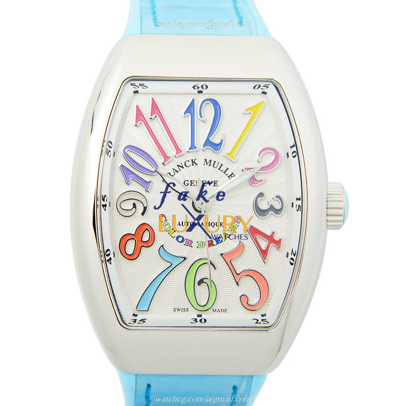 Franck Muller V 32 SC AT FO COL DRM AC.BL Replica Watch, Automatic, Silver Dial, Blue Alligator