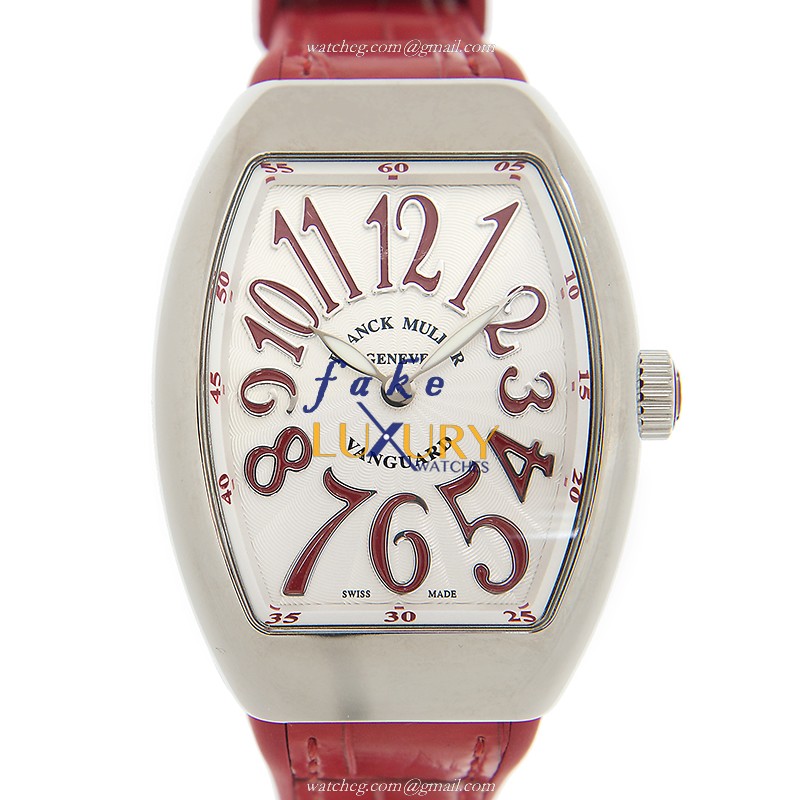 Franck Muller V 35 QZ AC.RG Vanguard Replica Watch, Quartz Movement, White Dial, Red Leather Strap - Luxury Replica Watch