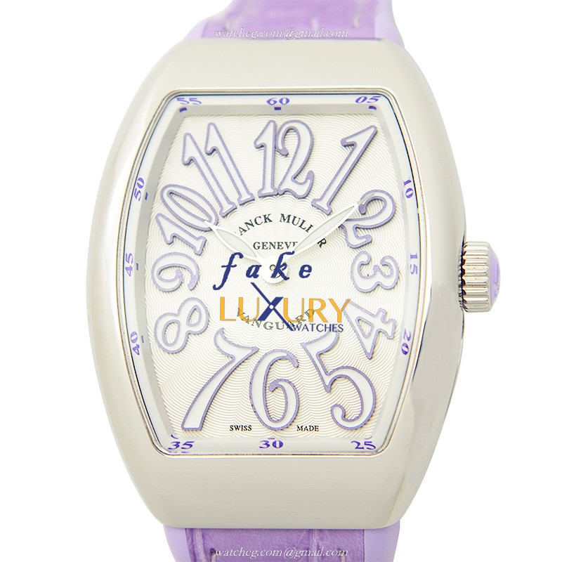 Franck Muller V 35 QZ AC.VL Vanguard Quartz Stainless Steel White Dial Purple Leather Replica Watch