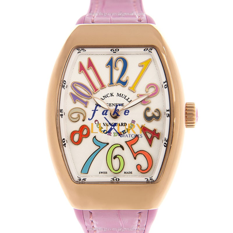 Franck Muller V 35 QZ COL DRM 5N.RS Vanguard Replica Watch, 35mm Quartz, White Dial, Pink Leather - Luxury Replica Watch
