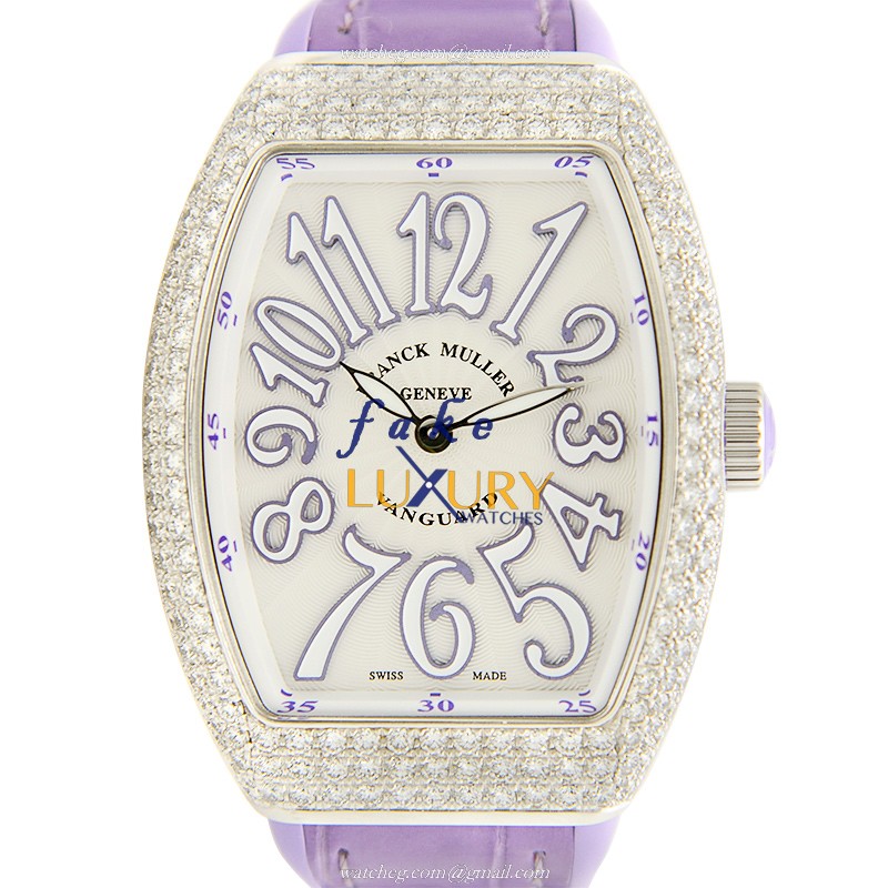 Franck Muller V 35 QZ D AC.VL Replica Watch, Vanguard Quartz, White Dial, Steel & Diamonds Case