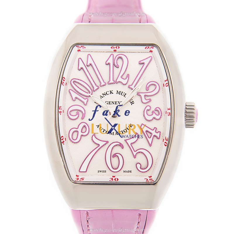 Franck Muller V 35 SC AT FO AC.RS VANGUARD Automatic Steel White Dial Pink Strap Replica Watch - Luxury Replica Watch