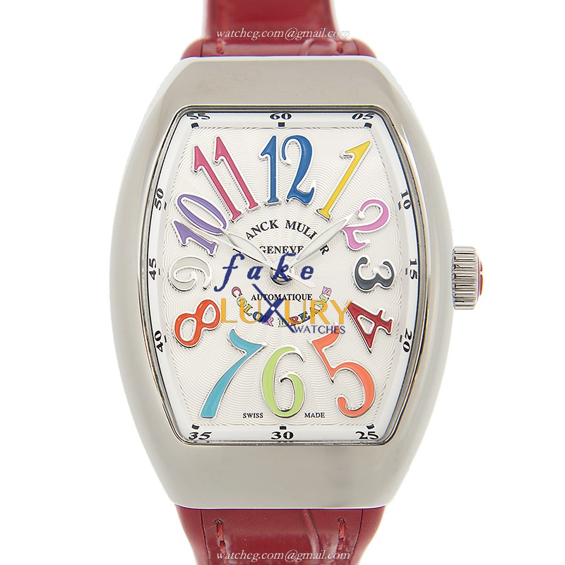 Franck Muller V 35 SC AT FO COL DRM AC.RG Replica Watch, Automatic, White Dial, Red Leather Strap