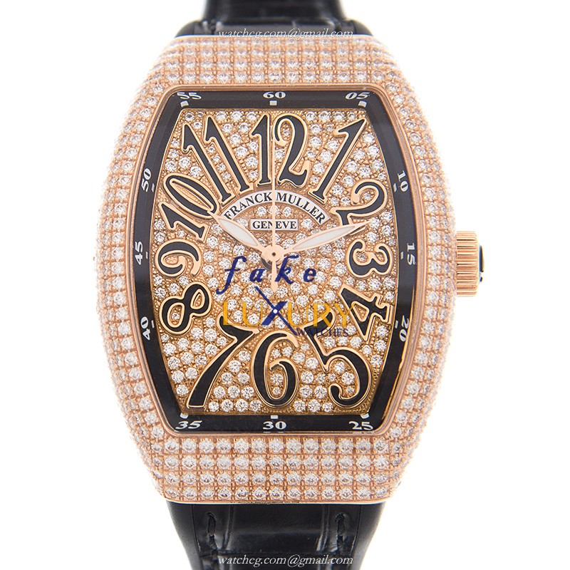 V 35 SC AT FO D CD 5N.NR - Franck Muller Vanguard Replica Watch - Automatic - Rose Gold Diamonds - Luxury Replica Watch