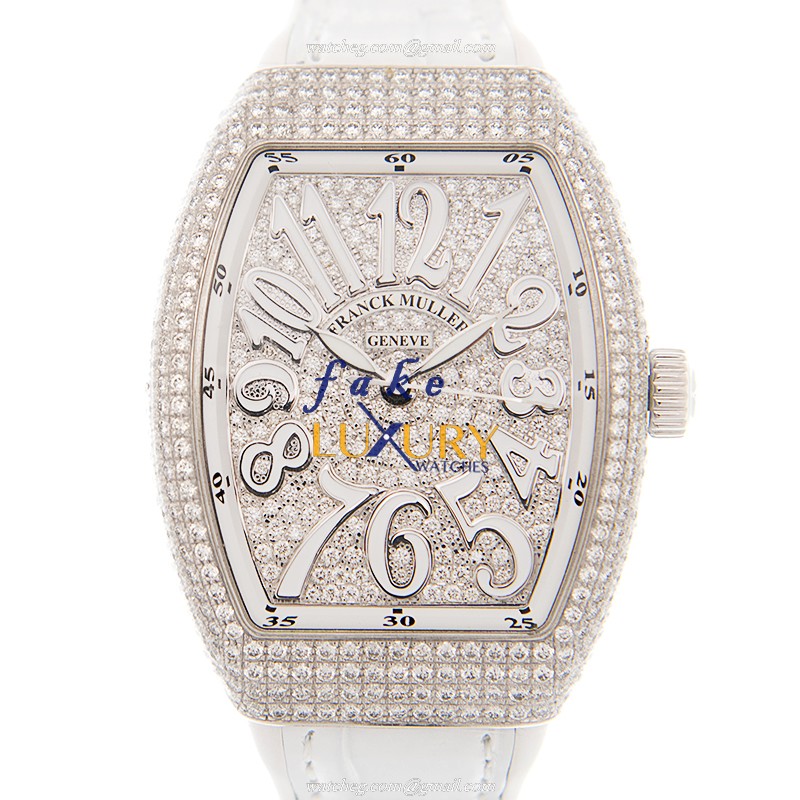 Franck Muller V 35 SC AT FO D CD AC.BC Vanguard Replica Watch, Silver Dial, White Gold & Diamond