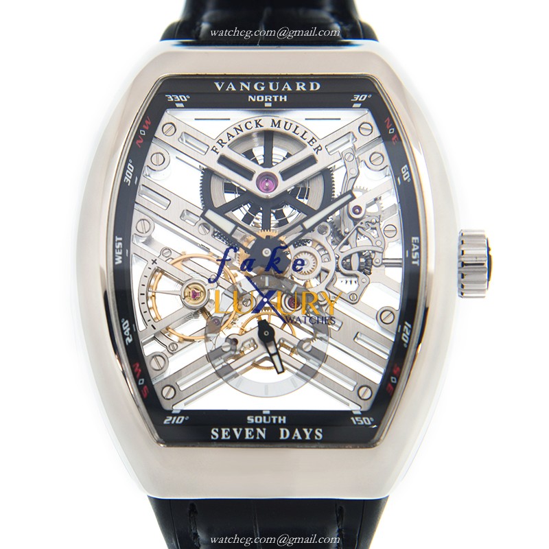 Franck Muller V41 S6 SQT AC.NR Manual Wind Stainless Steel Transparent Skull Dial Leather Strap - Luxury Replica Watch