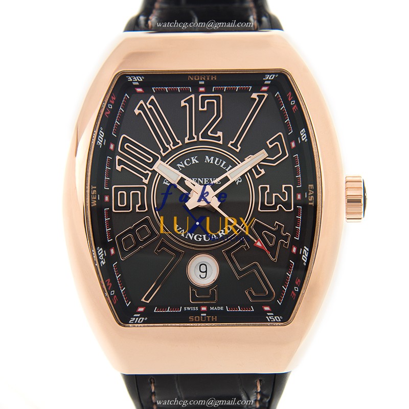 Franck Muller V 41 SC DT 5N.NR Vanguard Replica Watch, Automatic 18kt Rose Gold, Black Dial