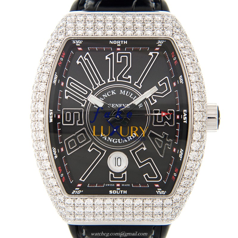 Franck Muller V 41 SC DT D OGNR Vanguard Replica Watch, Automatic, Black Dial, 18kt White Gold &