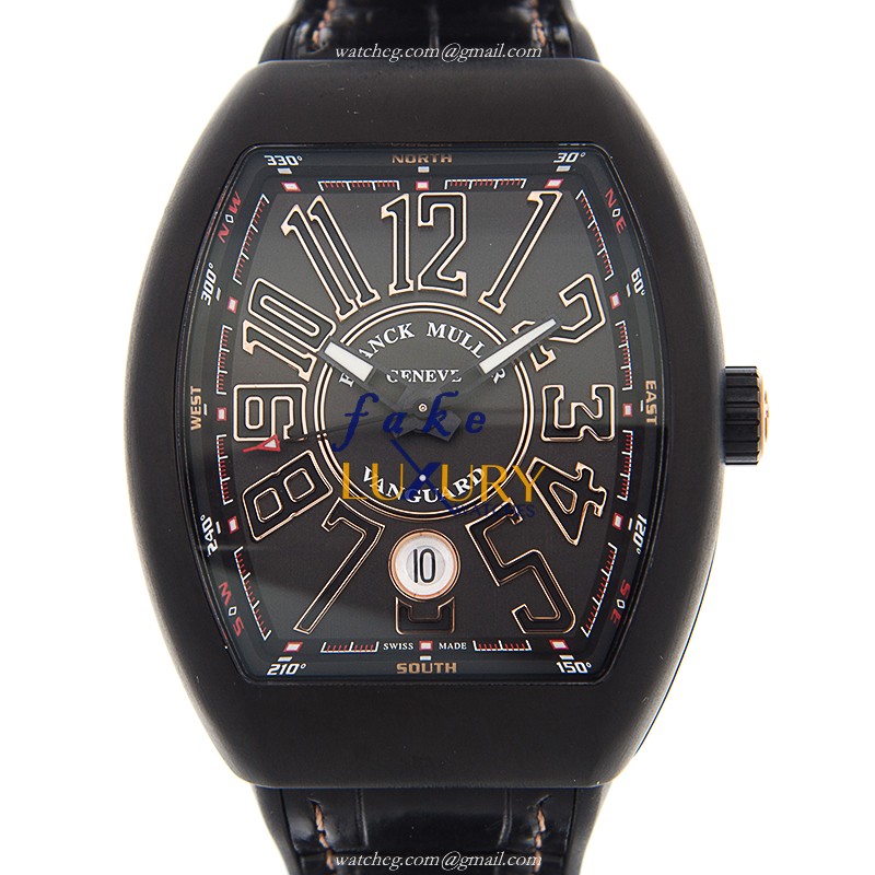 Franck Muller V 41 SC DT TT NR BR5N Vanguard Automatic Black Dial Leather Replica Watch - Luxury Replica Watch