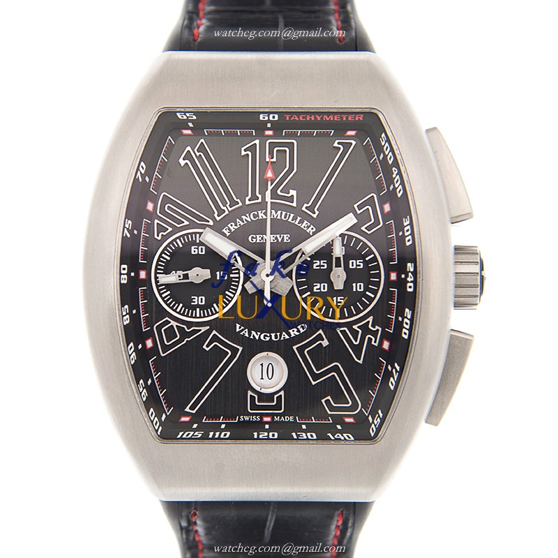 Franck Muller V 45 CC DT AC.BR.NR Vanguard Replica Watch, Black Dial, Steel Case, Rubber Strap