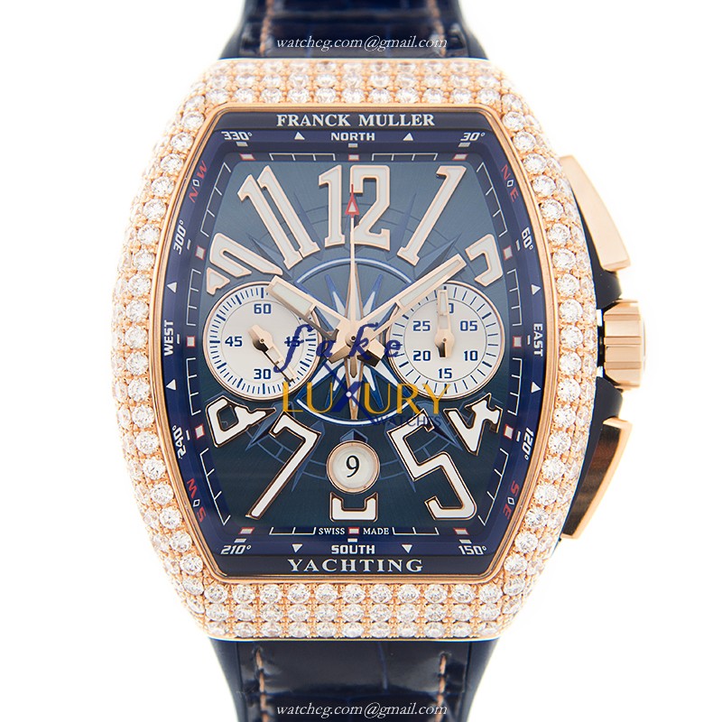 Franck Muller V 45 CC DT D YACHTING 5N - Vanguard Automatic - Blue Dial - 18kt Rose Gold & Diamonds