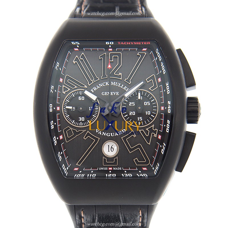 Franck Muller V 45 CC DT TT.NR.BR.TT | Automatic | Steel | Black Dial | Leather Strap | Replica - Luxury Replica Watch