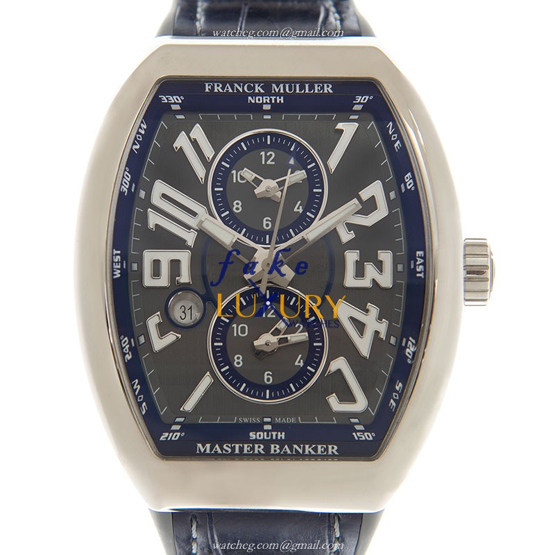 Franck Muller Vanguard Replica Watch V 45 MB SC DT AC.BU Automatic Gray Dial Blue Leather Strap - Luxury Replica Watch