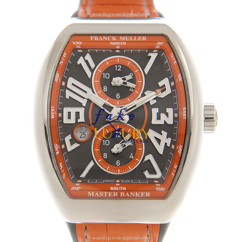 Franck Muller V45 MB SC DT AC.OR Vanguard Auto Stainless Steel Replica Watch 44mm Gray Dial Orange - Luxury Replica Watch