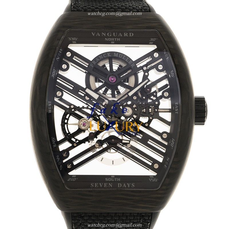 Franck Muller V 45 S6 SQT CARBON NR Vanguard Automatic Steel Transparent Dial Replica Watch - Luxury Replica Watch