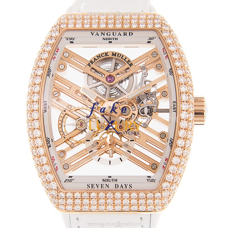 Franck Muller V 45 S6 SQT D 5N.BC Vanguard Replica Watch, Automatic, 18kt Rose Gold & Diamonds