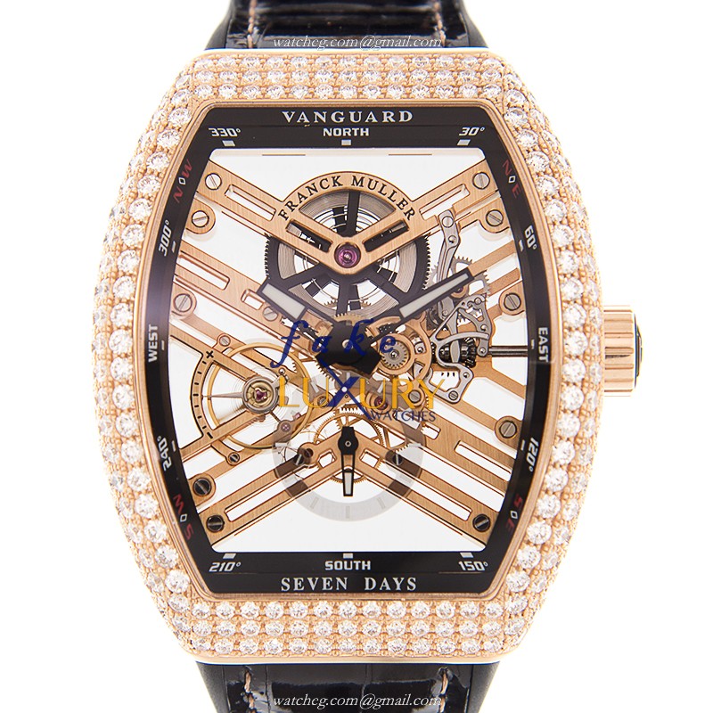 Franck Muller V 45 S6 SQT D 5N.NR VANGUARD Automatic 18kt Rose Gold Diamonds Gold Dial Replica Watch - Luxury Replica Watch