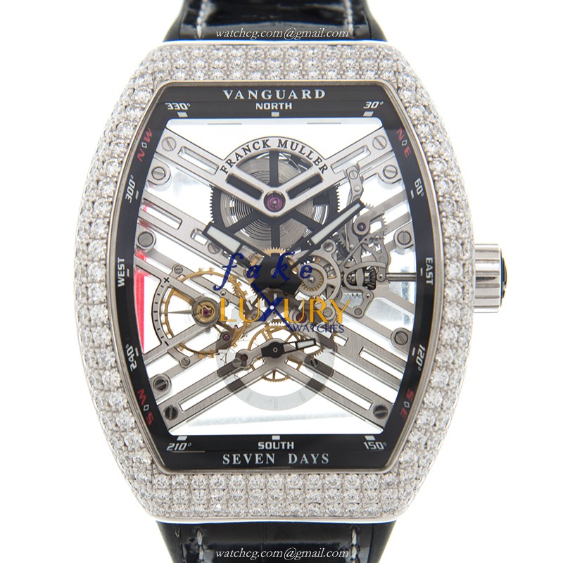 Franck Muller V 45 S6 SQT D OG.NR VANGUARD | Manual Wind | 18kt White Gold & Diamond | Transparent