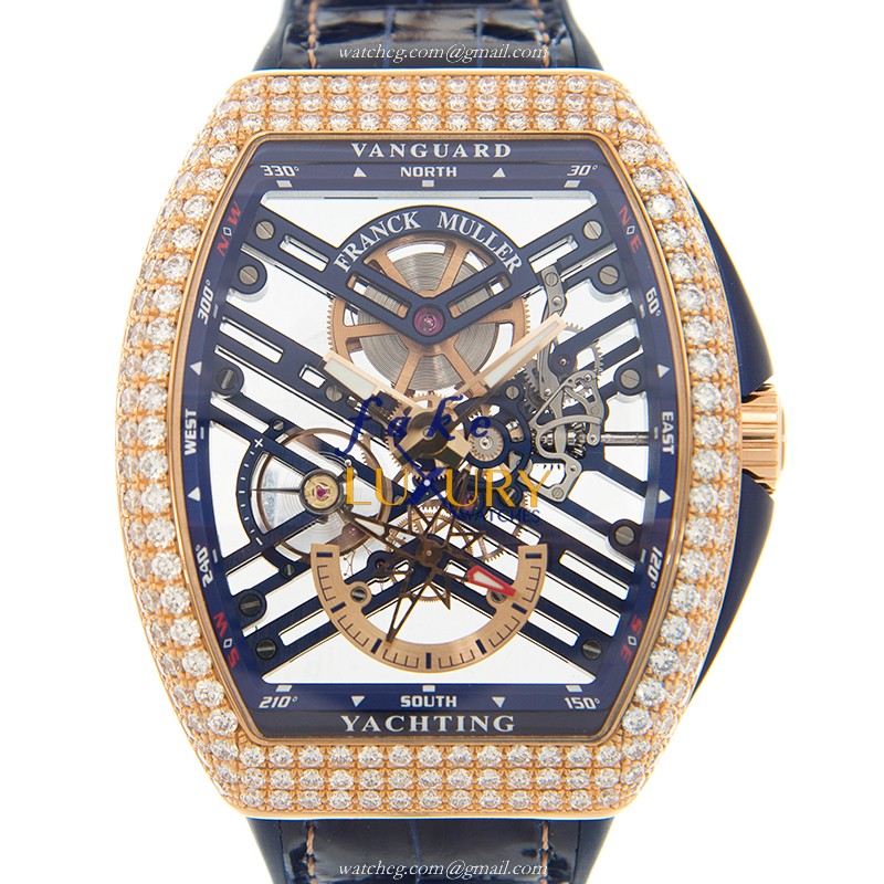 Franck Muller V 45 S6 SQT D YACHTING 5N.BL Manual Wind 18kt Rose Gold & Diamonds Replica Watch - Luxury Replica Watch