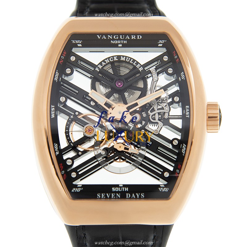 Franck Muller V 45 S6 SQT MVT 5N.NR Automatic 18kt Rose Gold & Diamond Replica Watch 44mm Black - Luxury Replica Watch