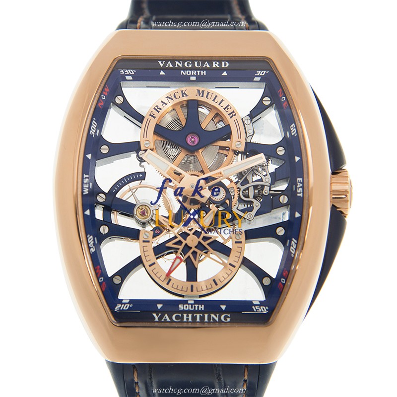 Franck Muller V 45 S6 SQT YACHTING ANC 5N.BL | Manual Wind | 18kt Rose Gold | Ceramic Bezel - Luxury Replica Watch