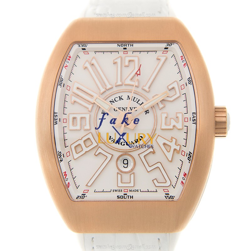 Franck Muller V 45 SC DT 5N.BR.BC Vanguard Replica Watch, White Dial, Rose Gold Case, Automatic
