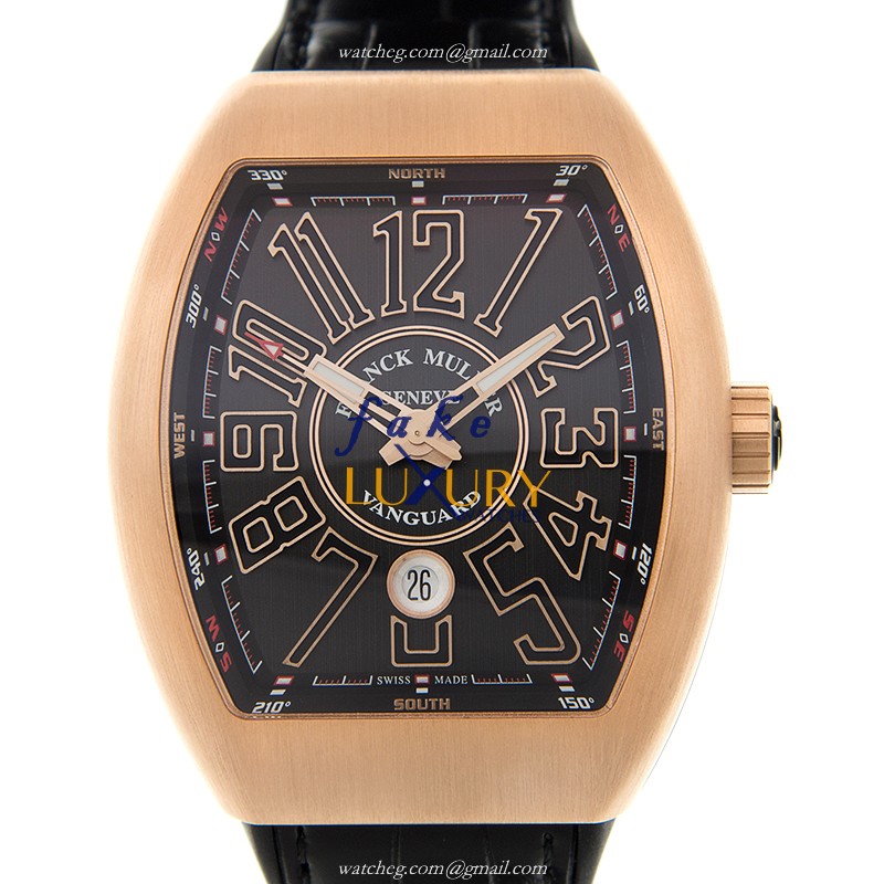 Franck Muller V 45 SC DT 5N.BR.NR Vanguard Replica Watch, Automatic, Rose Gold Case, Black Dial - Luxury Replica Watch