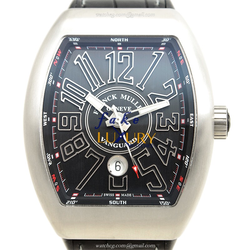 Franck Muller V 45 SC DT AC.BR.NR Vanguard Replica Watch, Black Dial, Steel Case, Automatic - Luxury Replica Watch