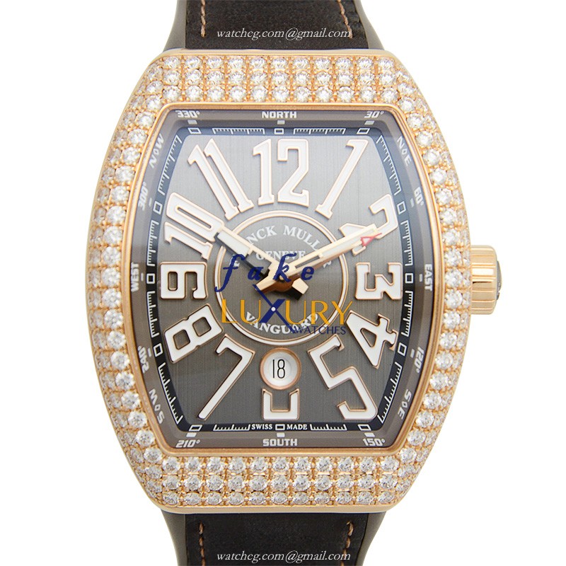 Franck Muller V 45 SC DT D 5NTT Vanguard Automatic Replica Watch, Gray Dial, Rose Gold & Diamonds