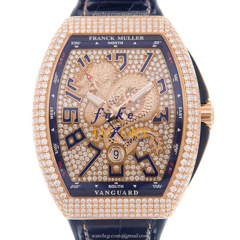 Franck Muller V 45 SC DT D CD DRAGON KING 5N.BL - Replica Watch - 18kt Rose Gold & Diamonds