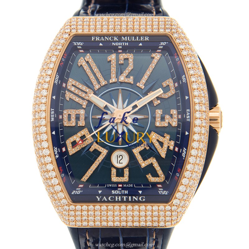 Franck Muller V 45 SC DT D NBR CD YACHTING 5N.BL | Blue Dial | Automatic | Rose Gold & Diamonds - Luxury Replica Watch