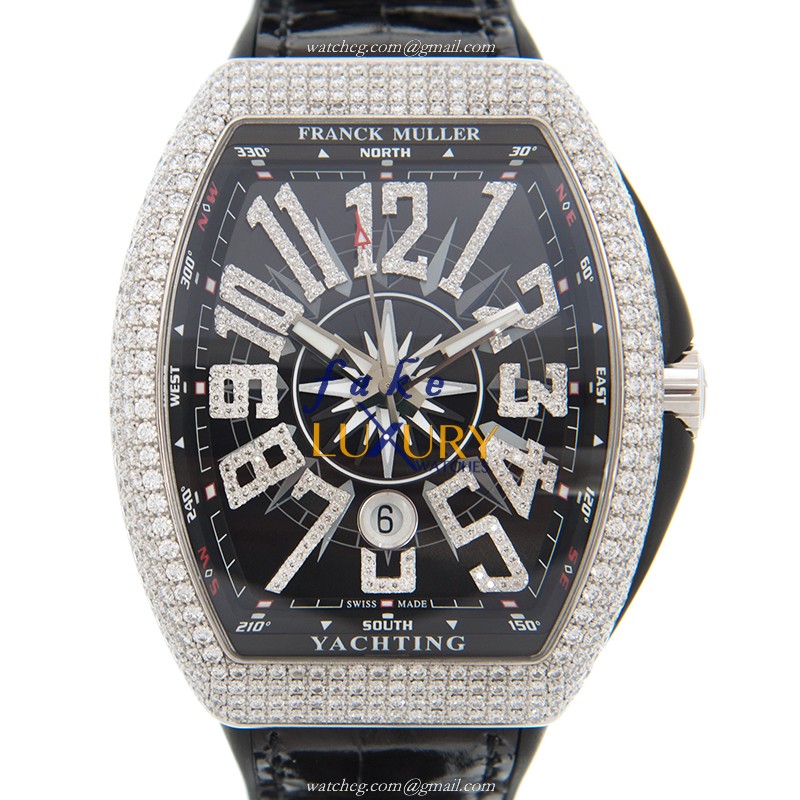 Franck Muller Vanguard V 45 SC DT D NBR CD YACHTING Automatic 18kt White Gold Diamond Black Dial - Luxury Replica Watch