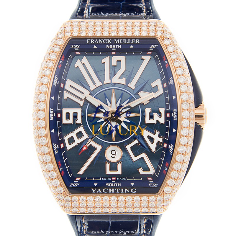 Franck Muller Vanguard Replica Watch V 45 SC DT D YACHTING 5N.BL Automatic Rose Gold Diamonds Blue - Luxury Replica Watch