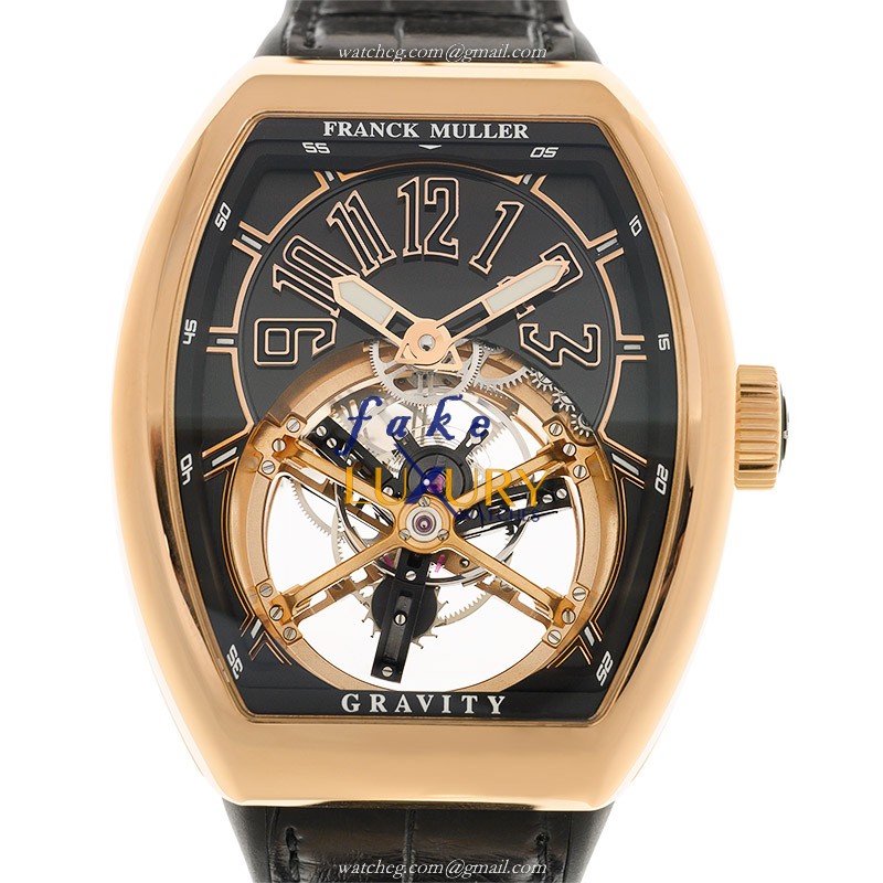 Franck Muller V 45 T Gravity CS 5N.NR Manual Wind 18kt Rose Gold Transparent Dial Replica Watch - Luxury Replica Watch