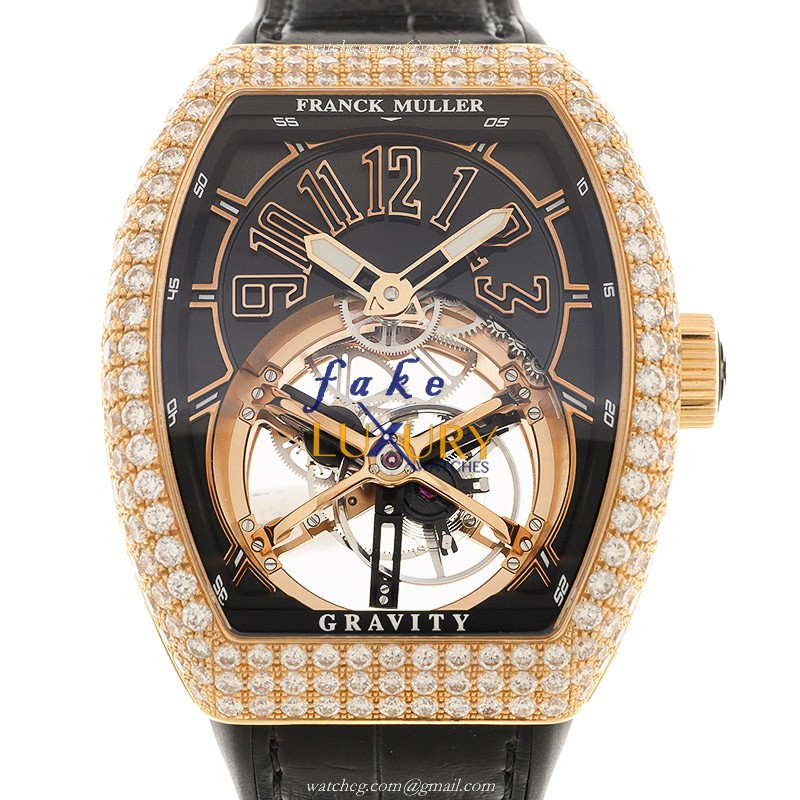 Franck Muller V 45 T GRAVITY CS D 5N.NR Manual Wind 18kt Rose Gold Diamonds Replica Watch